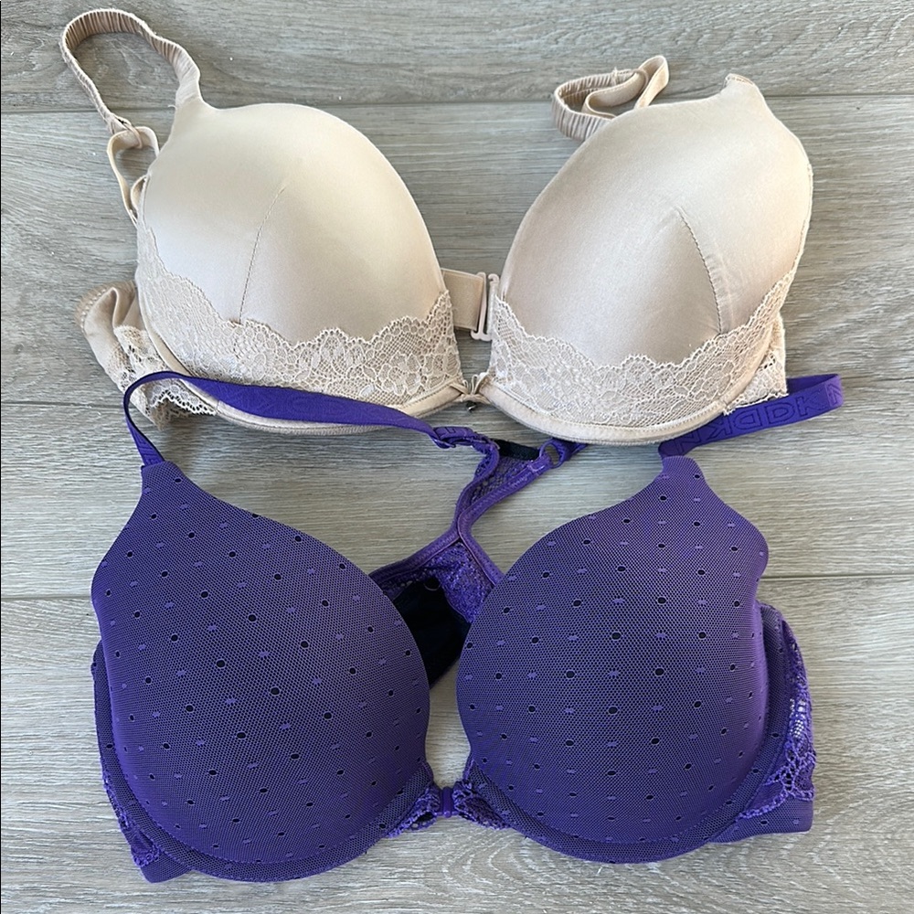 Elegant Lace Trimmed Bra Set - Cream and Purple